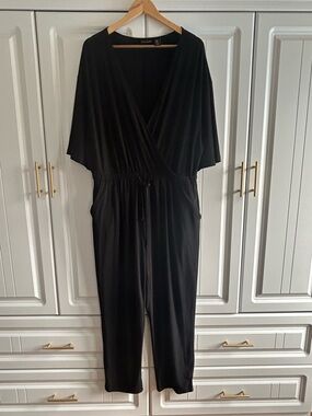 Tahari Black Wrap-Front Jumpsuit with Drawstring Waist